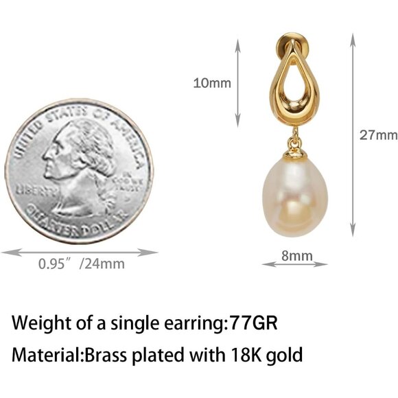 18K Gold Plated Freshwater Pearl Dangle Earrings for Women Wedding Gift - Picture 8 of 9